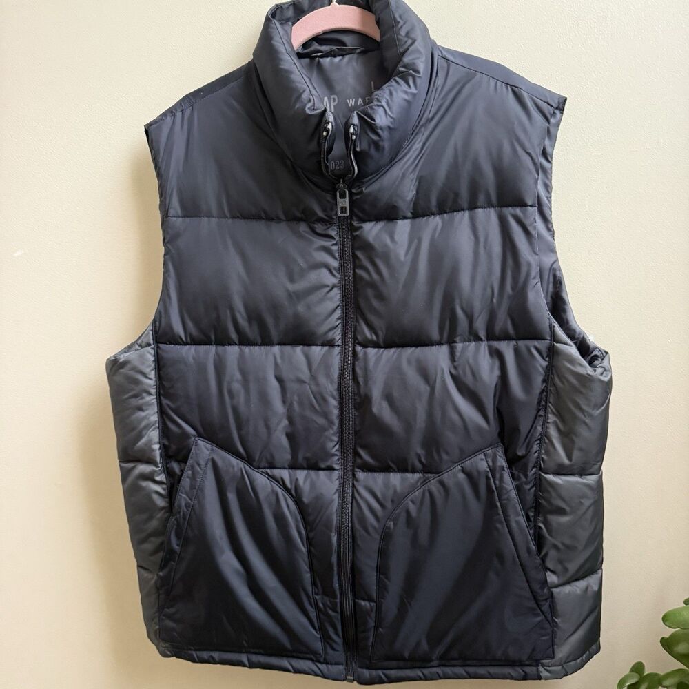 Gap Men's Black Puffer Warmest Vest Full Zip Pockets Colorblock Size L